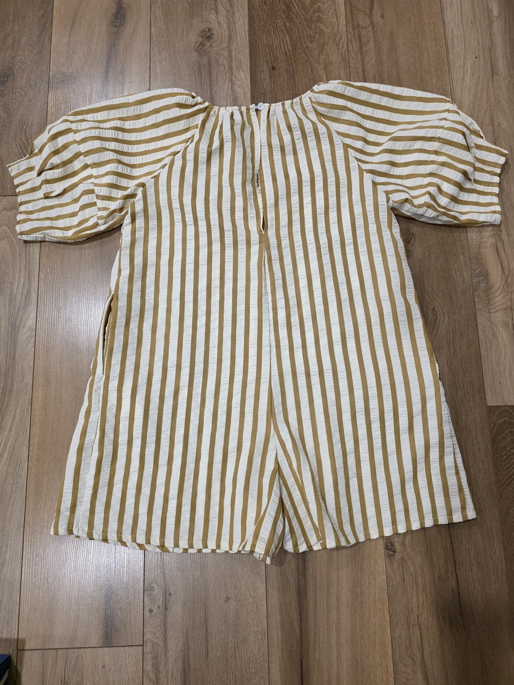 Boutique White and Mustard Striped Peasant Romper - Picture 6 of 6